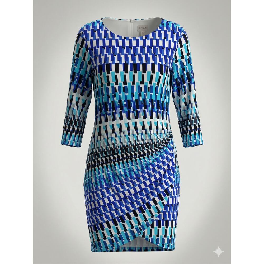 Chico's Women's L Modest Artsy Geometric‎ Resortwear Office Siren Wrap Dress